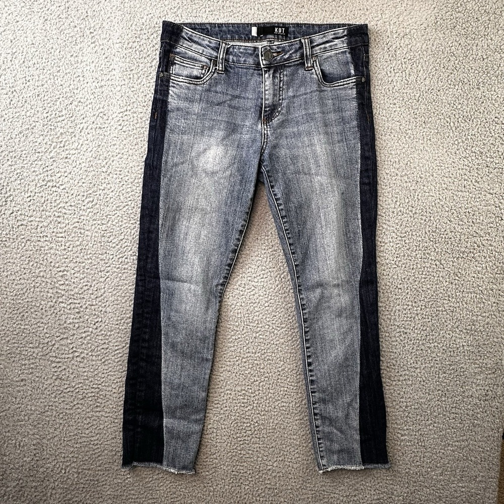 KUT From The Kloth Reese Ankle Straight Leg Jeans Womens Size 4 Two Tone Blue